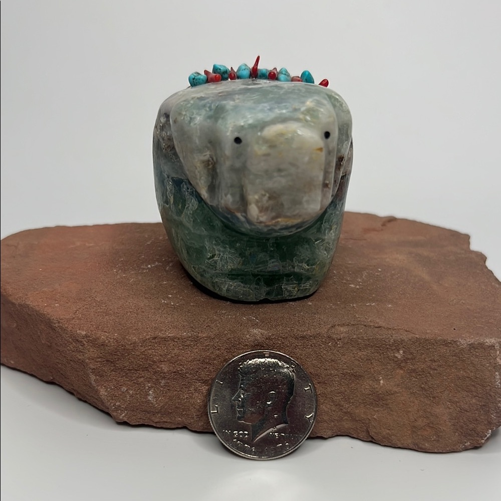 Handcrafted Stone Bear Figurine with Beads.